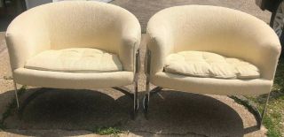 Pair Milo Baughman Chrome Barrel Back Chairs Flair by Bernhardt Thayer Coggin 2