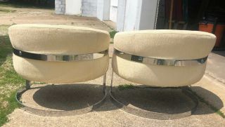 Pair Milo Baughman Chrome Barrel Back Chairs Flair by Bernhardt Thayer Coggin 3