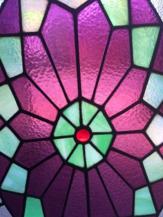 RARE Antique Oval Stained Glass Window Victorian Home Architectural 32” x 22” 3
