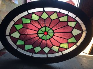 RARE Antique Oval Stained Glass Window Victorian Home Architectural 32” x 22” 6