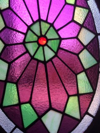 RARE Antique Oval Stained Glass Window Victorian Home Architectural 32” x 22” 8