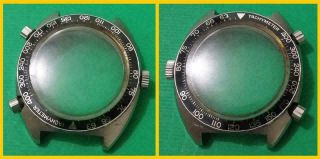 70s Vintage Heuer 1163v Autavia Watch Part - Mid Case W Bezel Pusher Watch Crown