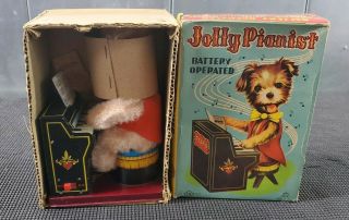 Rare Vintage Battery Operated Dog Jolly Pianist Dog T.  N.  Ahi Toys Japan