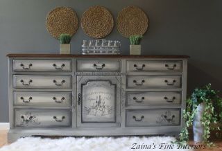 Vintage Ethan Allen Solid Wood Gray Dresser French Country Style