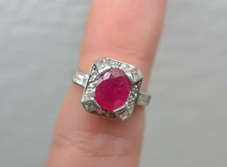 Antique Art Deco Platinum Ruby And Diamond Sqare Engagement Ring 7.  6 Gr