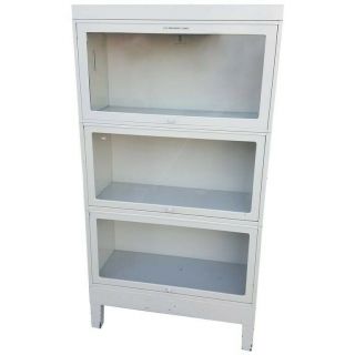 Storage Barrister Cabinet Or Bookcase Three - Sections Of Steel With Glass Fronts