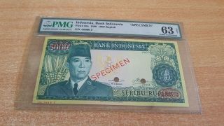 Indonesia 1.  000 Rupiah Tdlr 1960 Pmg 63 Net Specimen Number 2 Extremely Rare