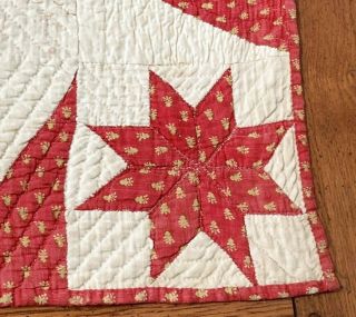 44 Early Americana Stars c 1840s Turkey RED Antique Quilt Framed 10
