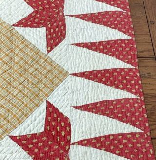 44 Early Americana Stars c 1840s Turkey RED Antique Quilt Framed 11