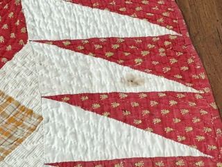 44 Early Americana Stars c 1840s Turkey RED Antique Quilt Framed 12