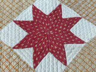 44 Early Americana Stars c 1840s Turkey RED Antique Quilt Framed 2