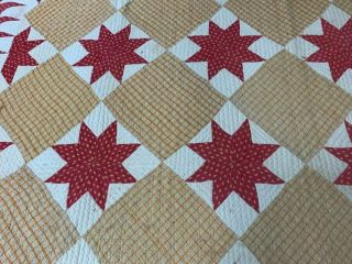 44 Early Americana Stars c 1840s Turkey RED Antique Quilt Framed 4