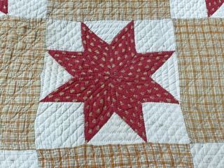 44 Early Americana Stars c 1840s Turkey RED Antique Quilt Framed 7