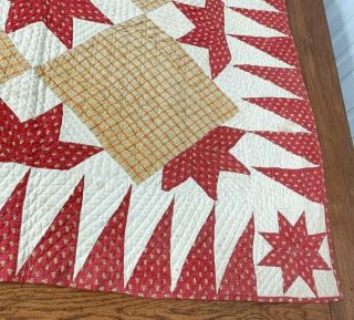44 Early Americana Stars c 1840s Turkey RED Antique Quilt Framed 9