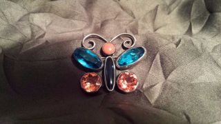 Great Vintage 1950/60s Sterling Silver Mexico Rhinestone Butterfly Pin Brooch