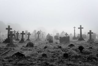 20x10ft Vinyl Studio Backdrop Spooky Foggy Ancient Cemetery Halloween Background