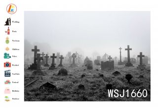 20x10FT Vinyl Studio Backdrop Spooky Foggy Ancient Cemetery Halloween Background 3