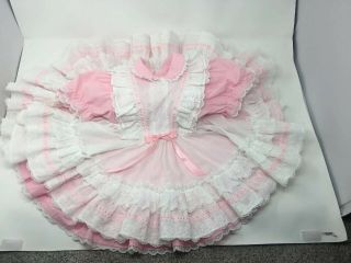 Vtg Miniworld Pink Dress With Lace Apron 3t Full Circle Ruffles Party Pageant