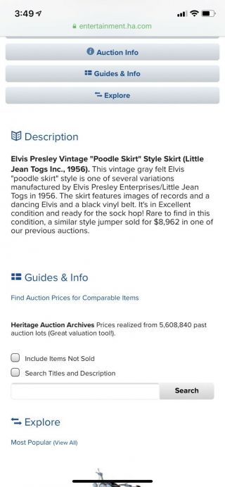 Rare Vintage Elvis Presley Authentic 1956 Iconic Poodle Skirt 12
