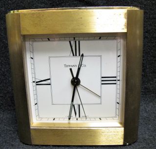 Tiffany & Co Brass Desk Clock Vintage Square Alarm Swiss Made Paperweight Mantle