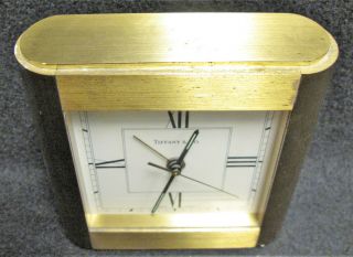 TIFFANY & CO Brass Desk Clock Vintage Square Alarm Swiss Made Paperweight Mantle 4