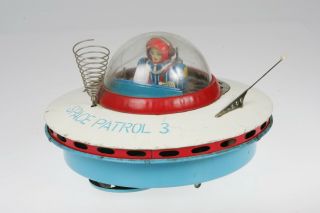 Vintage Yoshiya Japan Space Patrol 3 Flying Saucer Toy Tin Battery Op 1950 