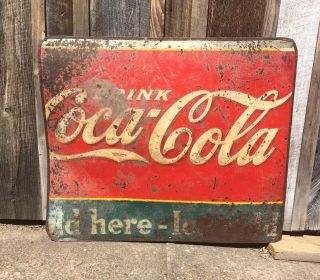 Vintage Metal Coke Sign 1930s Coca Cola Soda Sign 30x35 Cut Down