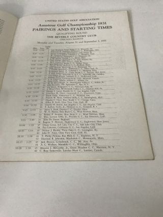 Vintage Golf Memorabilia / 35th National Amateur Championship Program / 1931 11