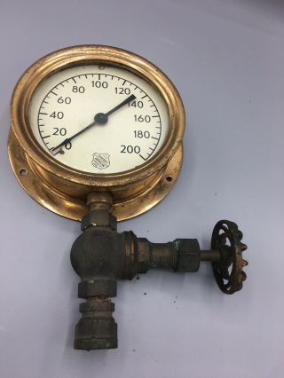 Vintage - Ashcroft Brass Pressure Gauge - Brass 0 - 200 Psi
