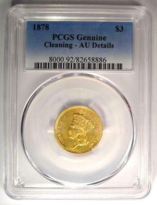 1878 Three Dollar Indian Gold Piece $3 - Certified PCGS AU Details - Rare Coin 2