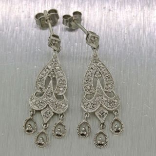 Vintage Estate 18k White Gold Diamond Filigree Drop Earrings