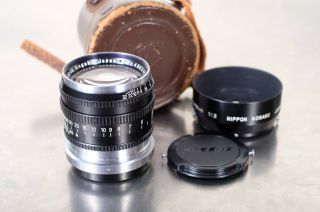 Nippon Kogaku Nikkor P Nikon Rangefinder 85mm f/2 Black “EP” RARE caps hood case 2