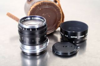 Nippon Kogaku Nikkor P Nikon Rangefinder 85mm f/2 Black “EP” RARE caps hood case 3