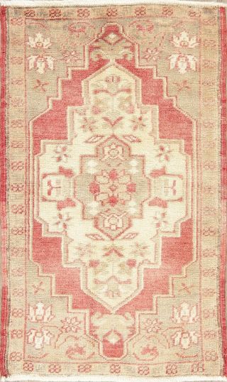 Muted Geometric Vintage Oushak Turkish Oriental Area Rug Distressed Wool 2 