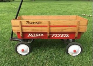 Vintage Radio Flyer Traveler Trav - Let Outdoor Pull Wagon Red Classic Wood Kids