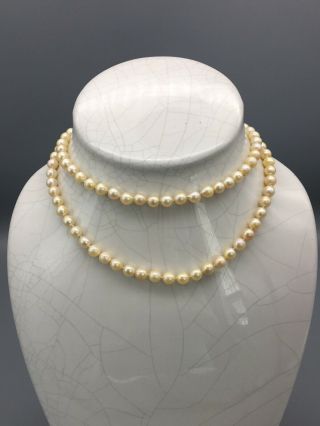 Vintage 14k Double Strand Pearl Necklace With Gold Ruby And Leaf Clasp (252006)