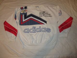 Vtg 1980 Adidas Lake Placid Winter Olympics Sweatshirt Ski Usa M/l Spellout