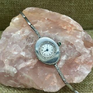 Antique Art Deco Platinum Diamond & Emerald French/russian Wrist Watch (250058)