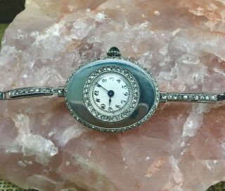 Antique Art Deco Platinum Diamond & Emerald French/Russian Wrist Watch (250058) 4
