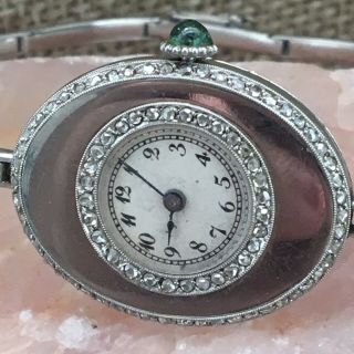 Antique Art Deco Platinum Diamond & Emerald French/Russian Wrist Watch (250058) 6