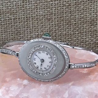 Antique Art Deco Platinum Diamond & Emerald French/Russian Wrist Watch (250058) 7
