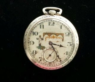 Antique Hamilton Model 922 23 Jeweled 14k White Gold Filled Pocket Watch