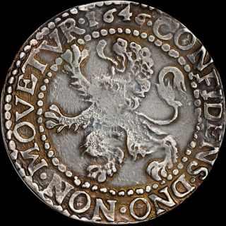 Rare 1646 Lion Daalder St.  Andrews Cross Dav - 4863 Crowned Lion Shield Toned 1ld
