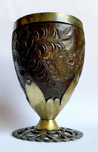 18th C Colonial Silver Mounted Carved Coconut Cup Coco Chocolatero South America 10