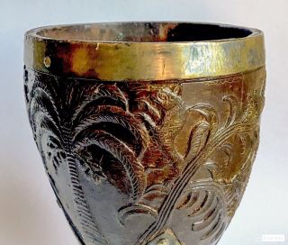 18th C Colonial Silver Mounted Carved Coconut Cup Coco Chocolatero South America 2
