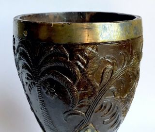 18th C Colonial Silver Mounted Carved Coconut Cup Coco Chocolatero South America 7