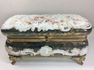 1900’s Antique Wavecrest Footed Glove Box Porcelain With Ormolu Rare & Minty