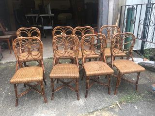 8 French Great Antique Rattan And Wicker Chairs