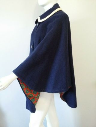 Rare Vintage Lodenfrey Austria Navy Wool Cape Cloak Coat