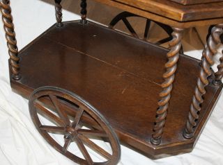 Antique Fancy Oak Tea Cart with Removable Serving tray 3
